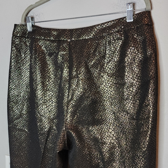Anne Klein Shimmering Gold Metallic Black Snake Print Pants Size 12 - Picture 11 of 17